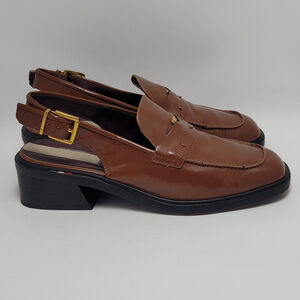 Franco Sarto Giada Slingback Loafer Heels Penny Strap Tobacco Brown Women's 9M